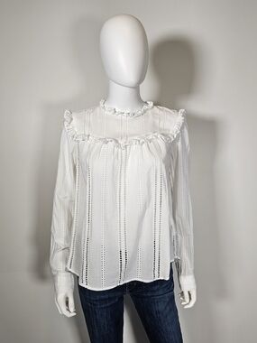 GAP White Eyelet Ruffle Long-Sleeve Blouse Sz M